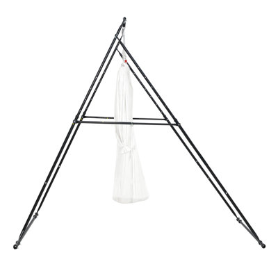 Cadre de support de yoga, support de balançoire avec charge maximale de 440,9 lb, plate-forme aérienne à structure triangulaire, supports en soie aérienne avec mousse EVA et hamac de yoga de 6,6 verges, réglage horizontal à 4 niveaux et réglage vertical à 6 niveaux