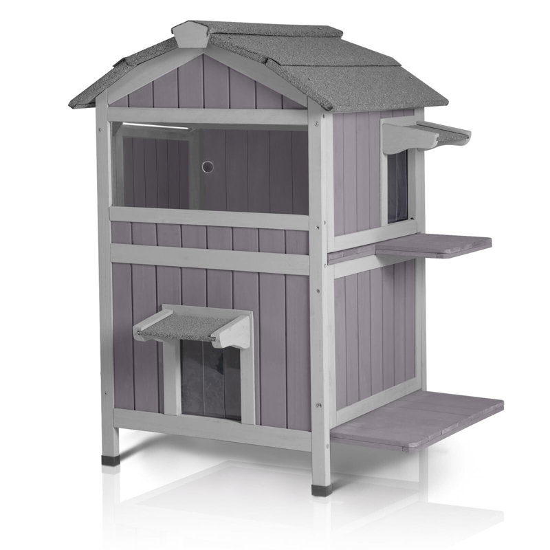 Abri pour chat d'extérieur résistant aux intempéries avec portes de secours pour chat - 2 étages, Non