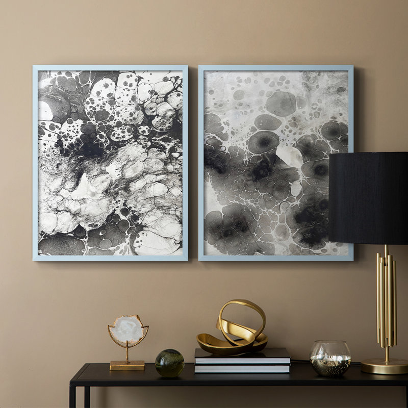 Reproduction encadrée de qualité supérieure Marble IX - prête à être accrochée - aucun clou requis, Bleu, H 15 po x l 24 po