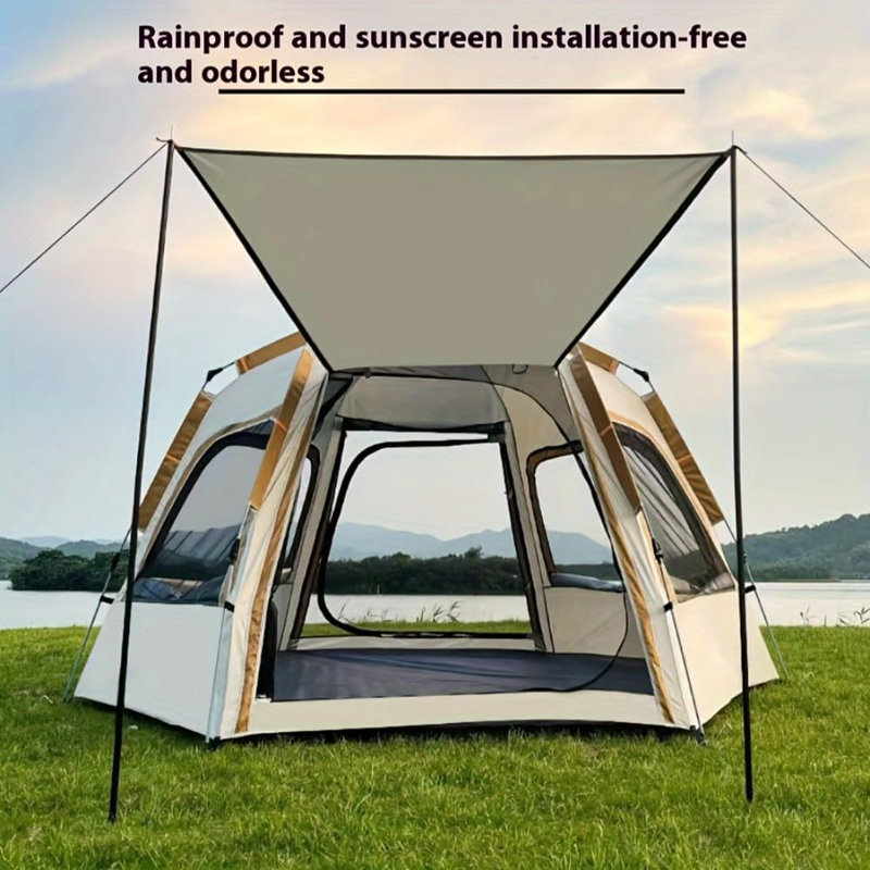 Tente hexagonale pliante portative extérieure entièrement automatique, une pièce et un couloir, tente imperméable et légère pour le camping / randonnée