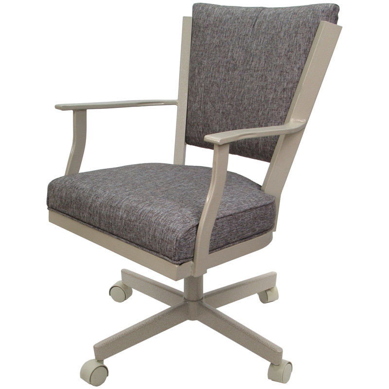 Danyael Metal Dining Caster Chair with Arms, Beige, Mojave Gray