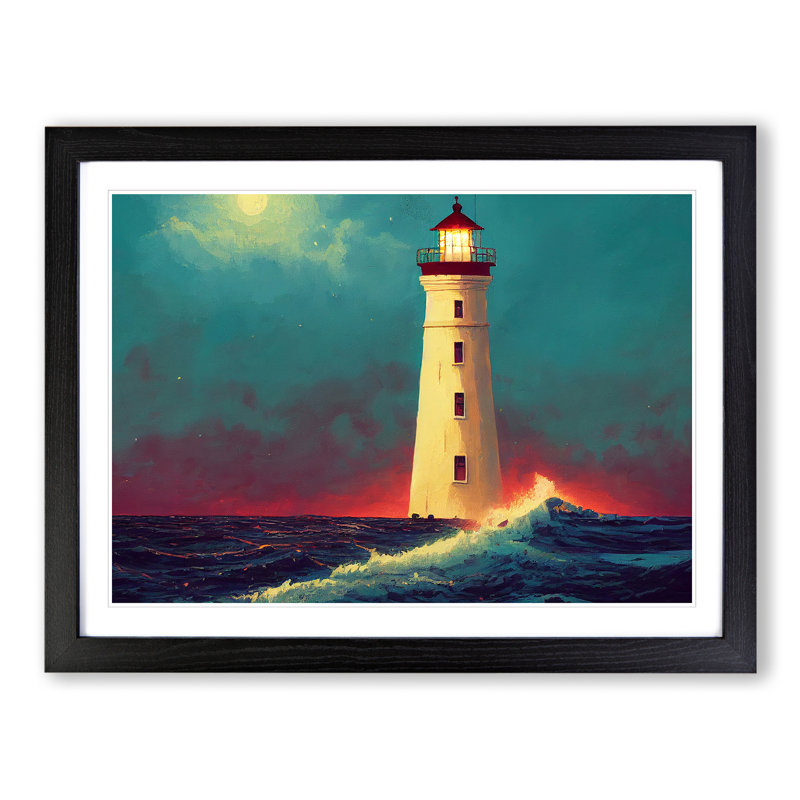 Dreamy Lighthouse - Single Picture Frame Print, Black, 46cm H x 64cm W