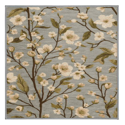 Machine Washable Botanical Brown Area Rug