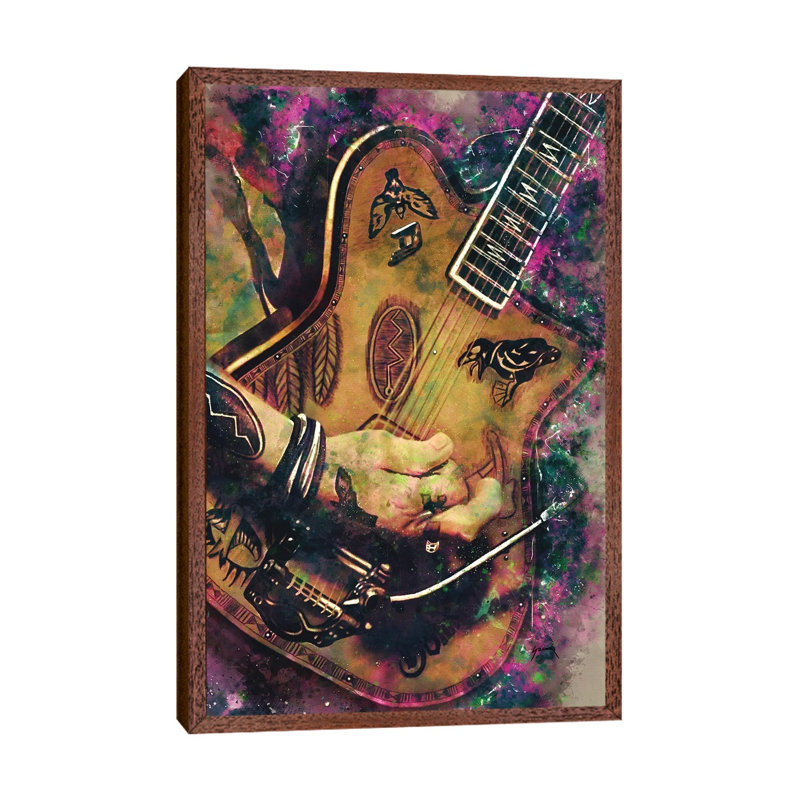 Johnny Depp's Electric Guitar - Painting on Canvas, 66.04cm H x 45.72cm W x 3.81cm D, Classic Brown Wood Floater Framed