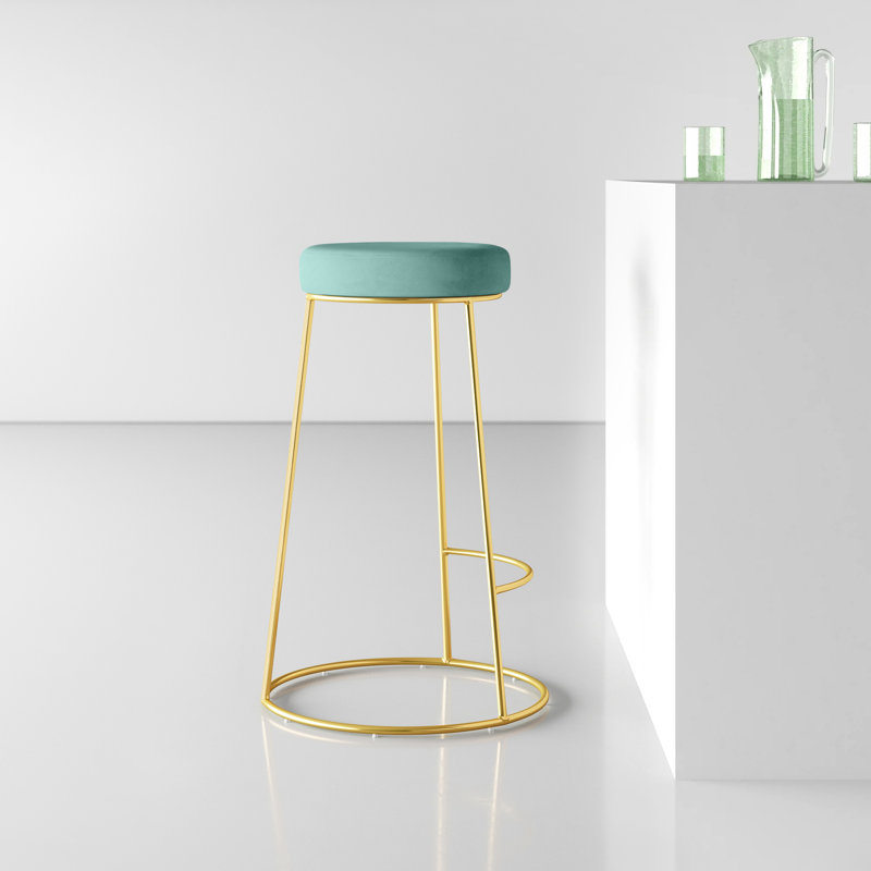 Saroun Upholstered Velvet Counter Stool with Iron Frame, Seafoam Velvet