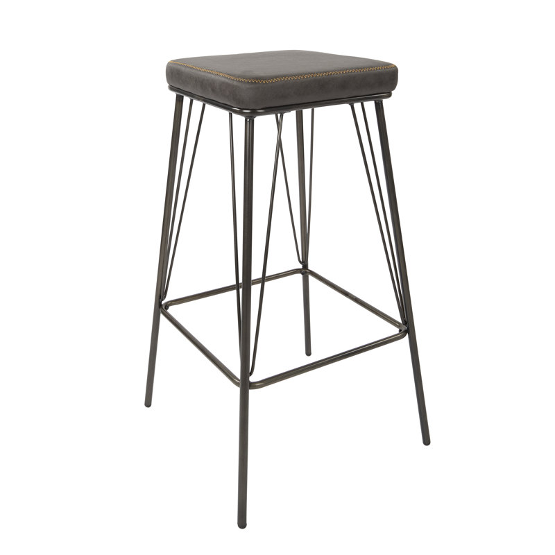 Mellinger Upholstered Counter Stool with Metal Frame, Charcoal Faux Leather, Bar Stool (30" Seat Height)