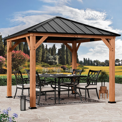 Sequoia 10 ft.x10 ft. Premium Cedar Wood Hard Top Gazebo With Galvanized Steel  Roof
