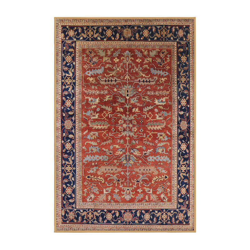 Tapis oriental orange / bleu marine, Tapis de couloir 2 pi x 5 pi