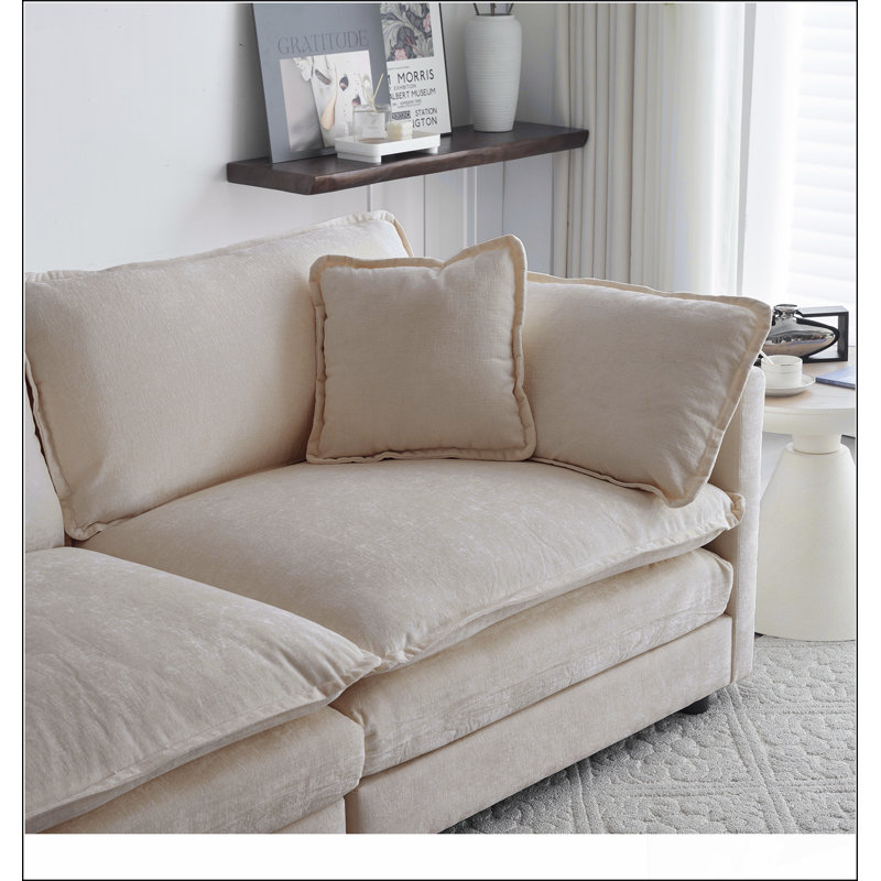 Chenille Fabric Ottomans Footrest to Combine with 2 Seater Sofa, 3 Seater Sofa and 4 Seater Sofa,  Chenille, Beige