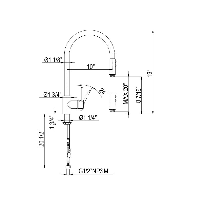 Bossini One Handle Architectural Single Hole Kitchen Faucet, Polished Nickel