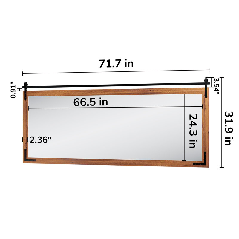 Brunilda Rustic Farmhouse Solid Wood Frame Accent Mirror Decorative Mirror, 32" x 72", Brown
