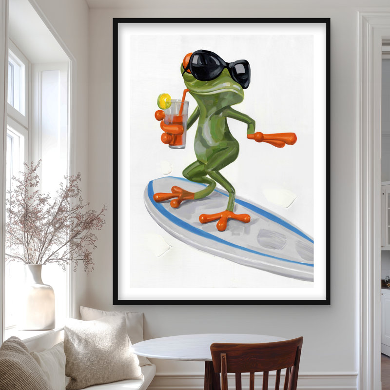 Drôle de grenouille surfant - imprimé d'animaux emmêlés pour la décoration