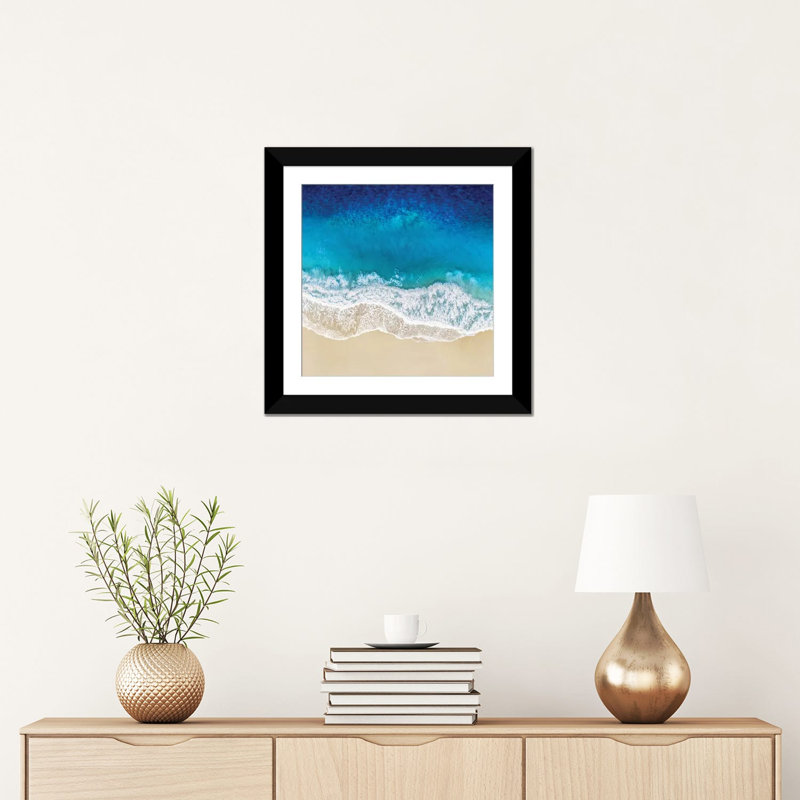 « aqua ocean vagues i », impression sur toile, H 16 po x l 16 po x P 1 po, Papier d'art encadré noir, Blanc
