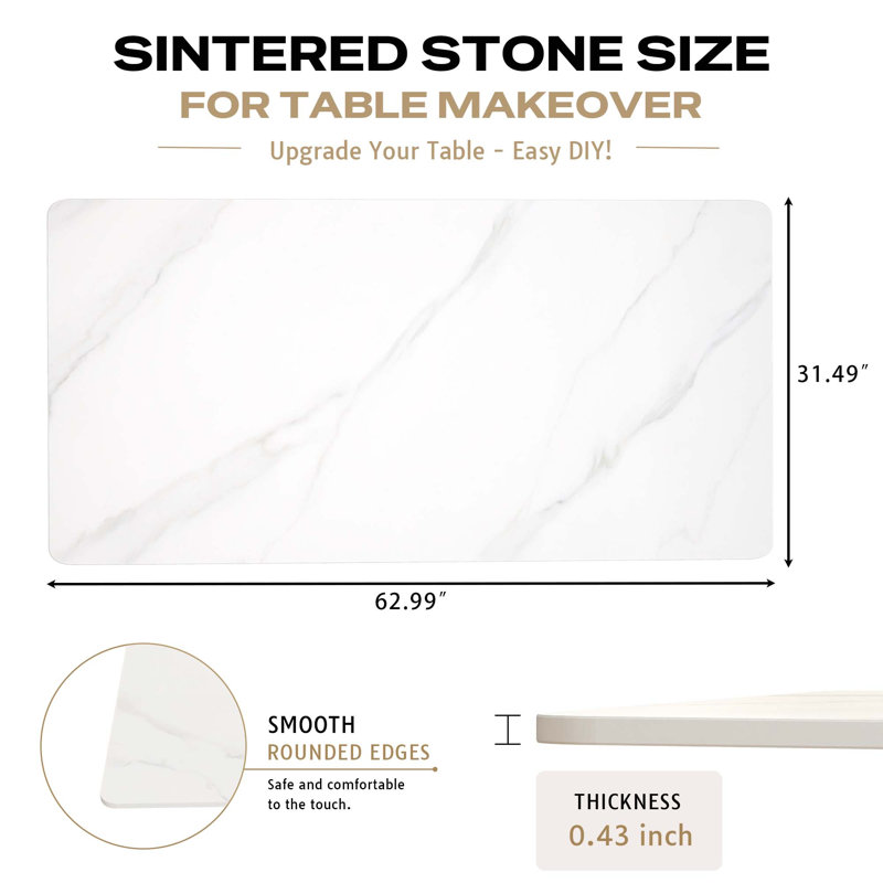 63"x32" Rectangular Sintered Stone Dining Table Top