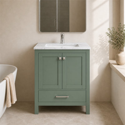 Ensemble de meuble-lavabo autoportant 30 po Anvay en vert forêt avec plateau en marbre de Carrare