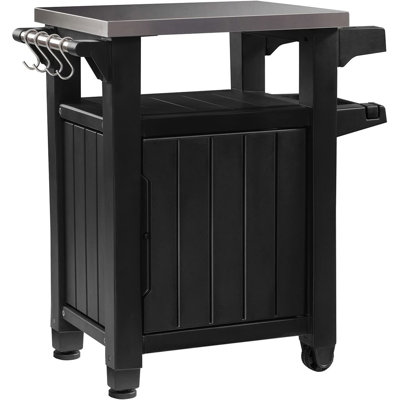 Keter Unity 40 Gal Patio Storage Grilling Bar Cart w/ Stainless Steel Top