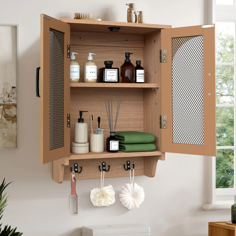 Multi-Functional Wood Wall Mounted Storage Cabinet With Hooks