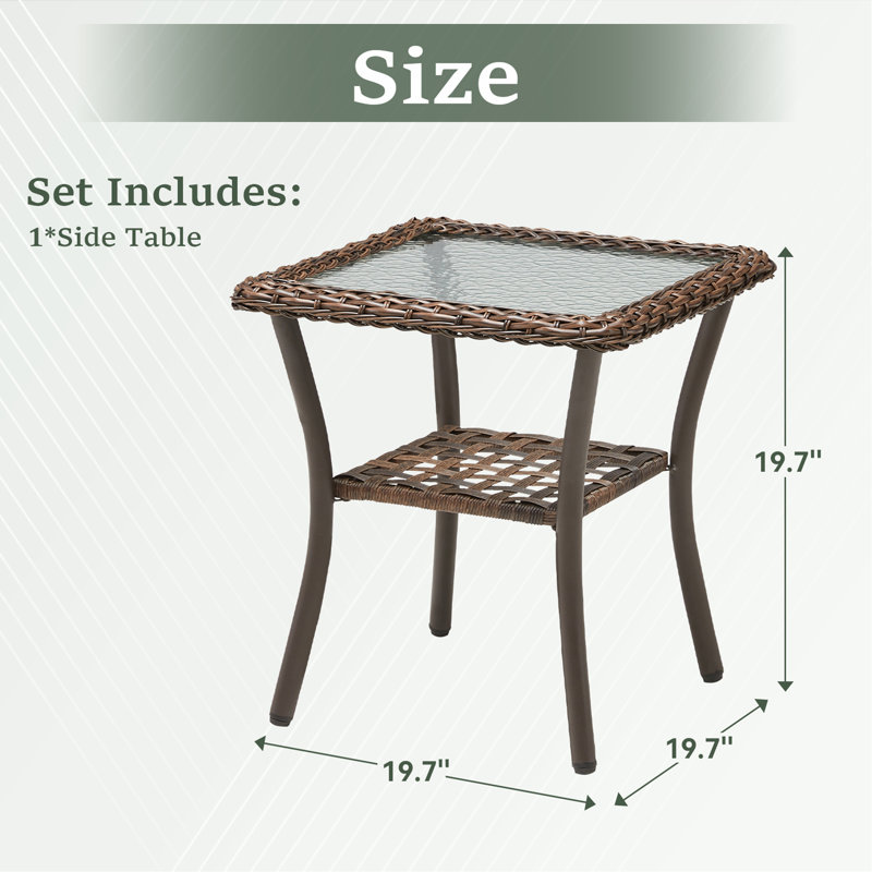 Table d'appoint carrée en rotin 20 x 20 x 20 po pour l'extérieur