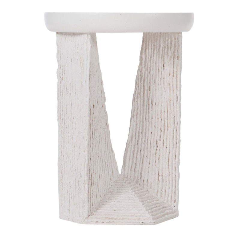 Voile White Round Stonecast Side Table with Coco Twig Base