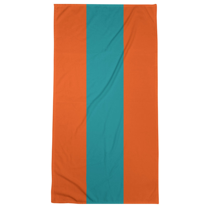 Cotton Blend Beach Towel, Aqua/Dark Orange