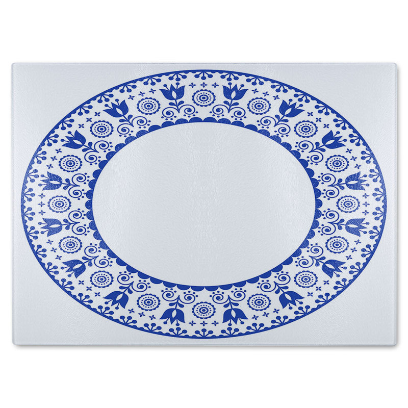 Folk Art Glass Chopping Board, 40cm L x 28cm W