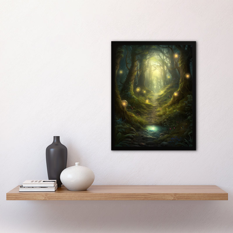 Menisha Enchanted Forest Path Fantasy Landscape Fairy Lanterns - Single Picture Frame Print
