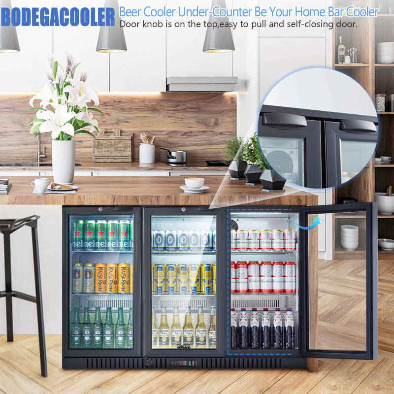 11.4 Cu. Ft. 3-Door Beverage Refrigerator for Home Bar & Commercial Use, 328-Can Capacity Back Bar Cooler with LED Display, Adjustable Shelves, Black