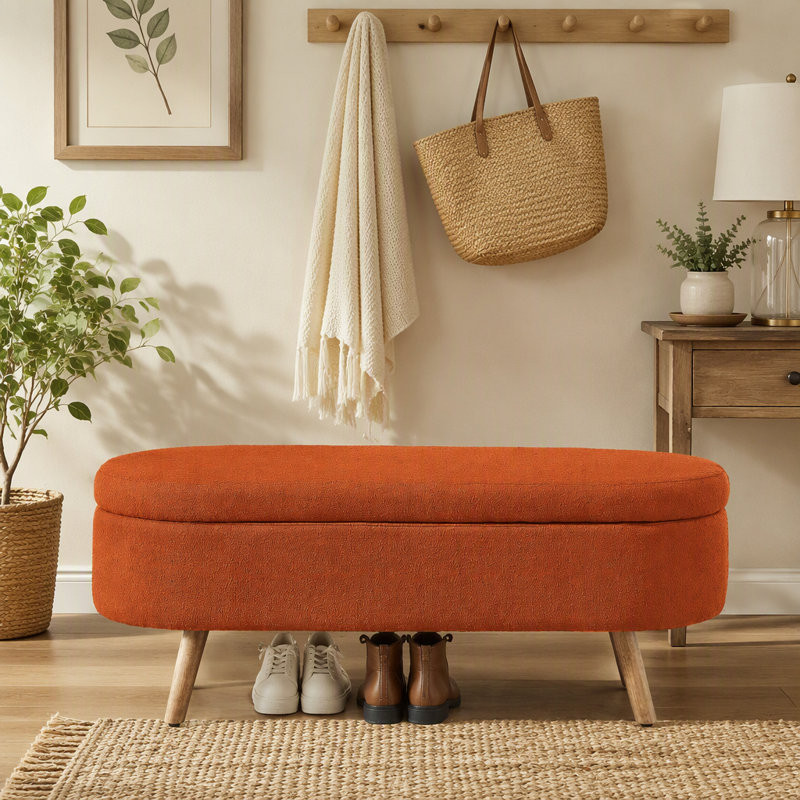 Banc de rangement avec repose-pieds ovale Luxury, Orange, Orange