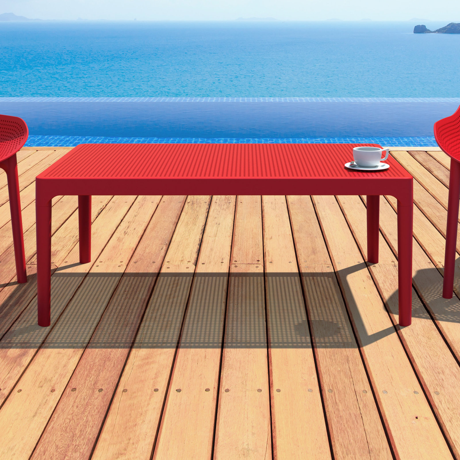 Farrah 23.6'' Plastic / Acrylic Outdoor Coffee Table, Red, 23.6"W x 15.7"H x 39.4"L
