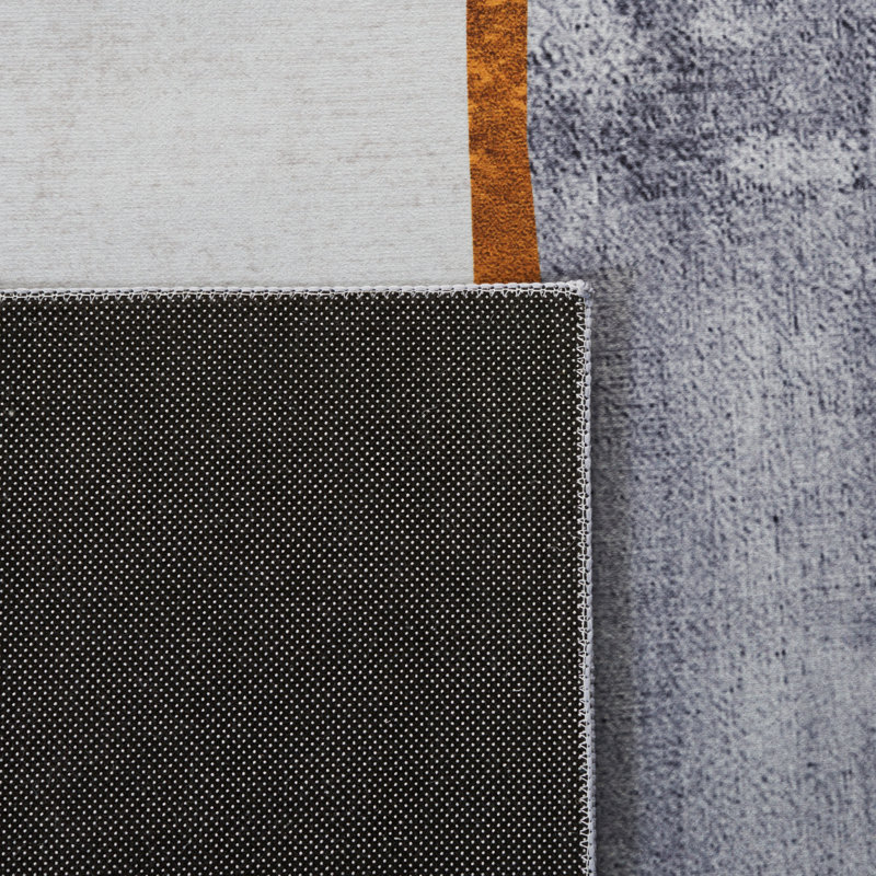 Gray and Blue Abstract Synthetic Washable Area Rug