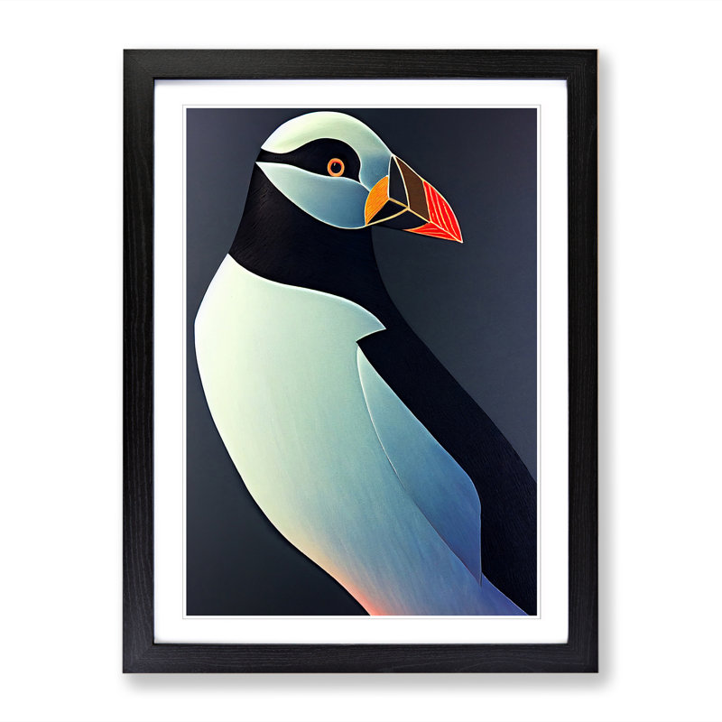 Puffin Vol.1 - Single Picture Frame Painting, 34cm H x 25cm W x 2cm D, Oak