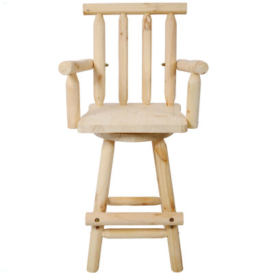 Rustic Bar Stool - Fir Wood Construction, Chair With Footrest,Wide Armrest, Rustic Kitchen Stool, Tall Bistro Chair For Dining Room, Restaurant, Pub, 4-Foot