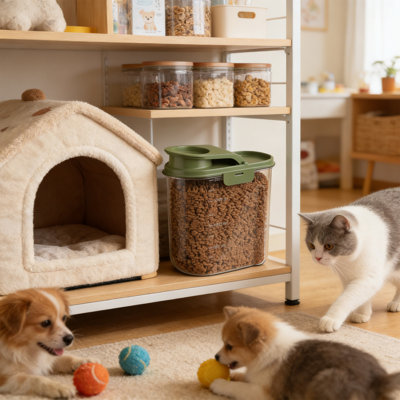 Contenant pour aliments pour animaux avec fenêtre transparente Airtight 7,87 x 7,87 x 3,94 pouces, vert
