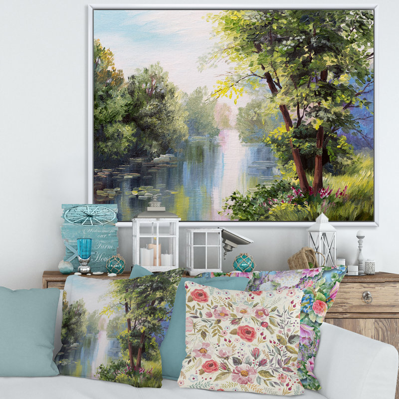 Peinture de paysage sur toile, H 24 po x l 32 po x P 1 po, Cadre flottant blanc