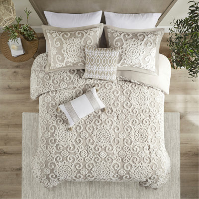 Très grand édredon en taupe 100% coton avec broderie en chenille magnifique et bourre taupe attrayante