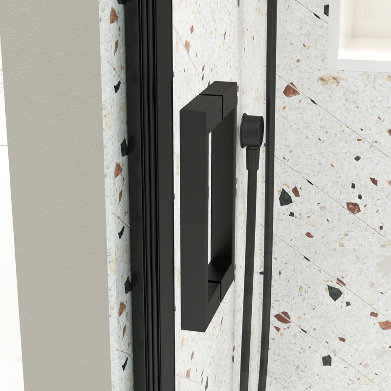 Porte de douche en verre, porte coulissante, avec verre trempé de 5/16 po 6074, Noir mat