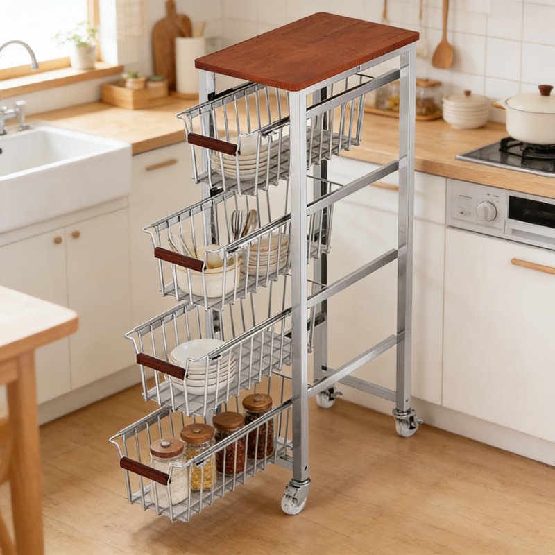 Chariot de cuisine à 5 niveaux avec roulettes amovibles - Organisateur de rangement en métal ultra étroit pour les fruits, légumes et garde-manger