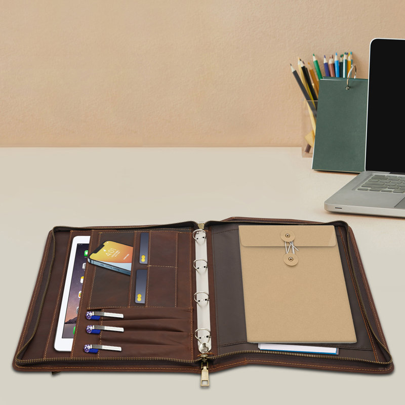 Leather File Organizer, Coffee