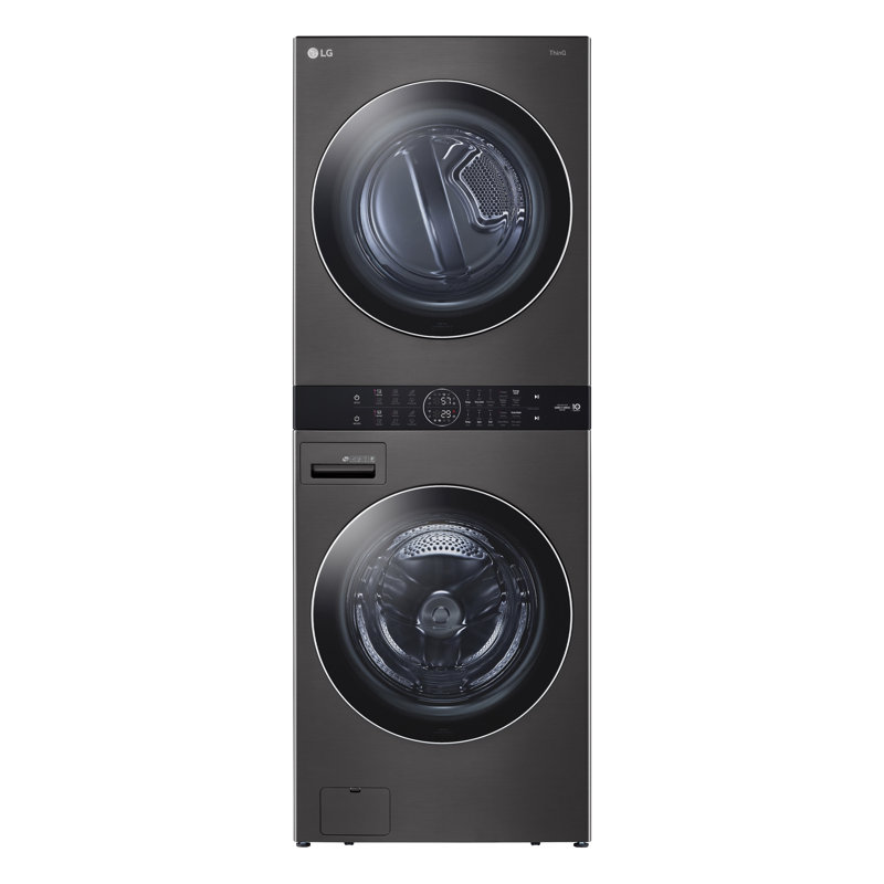 LG Single Unit Front Load WashTower with Center Control Washer and 7.4 cu. ft. Dryer, Black Steel, Electric