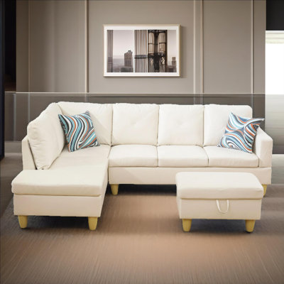 Monaco Vegan Leather 3-Piece Sectional Sofa Set With Chaise And Storage Ottoman