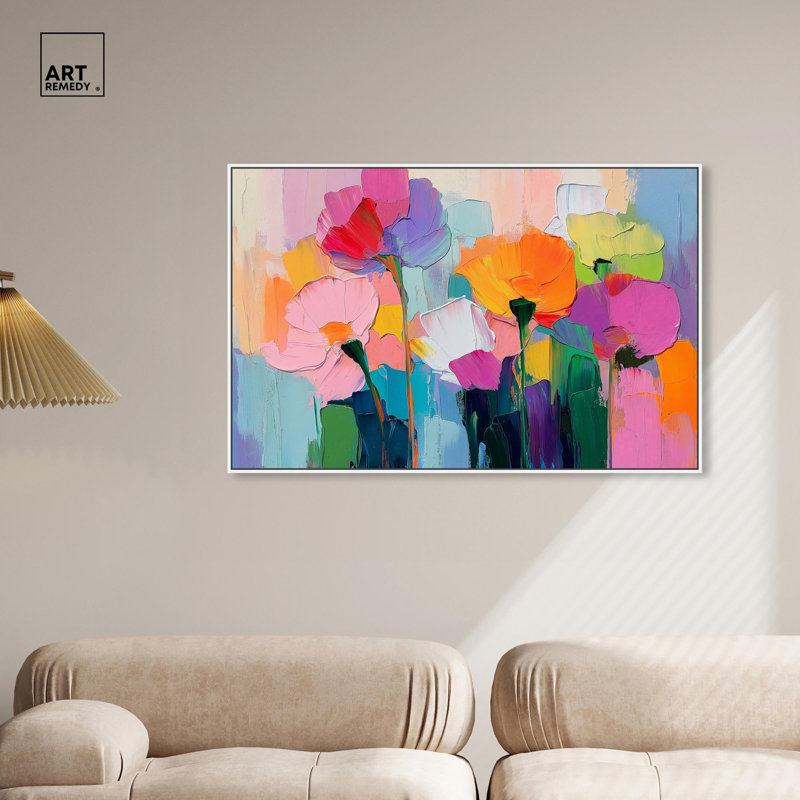 Art, art floral et art abstrait, H 30 po x l 45 po, Cadre blanc