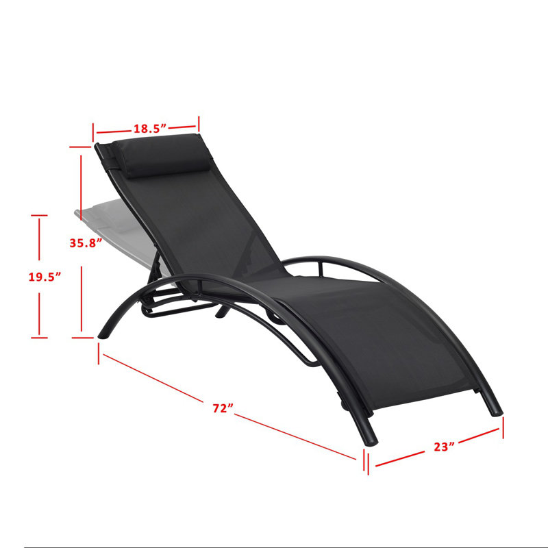 Chaise longue simple inclinable Tracei, Noir, Noir