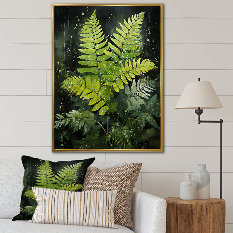 «Tattersall Ferns Plant Timeless Elegance I», reproduction sur toile, H 40 po x l 30 po x P 1,5 po, Cadre flottant doré