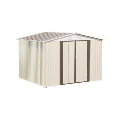 Pièce pour outils de jardin 10 x 8 pi, blanc crème avec cadre en alliage d'aluminium, porte à charnière, fondation et circulation d'air pour le rangement dans la remise de la pièce, trous de ventilation larges