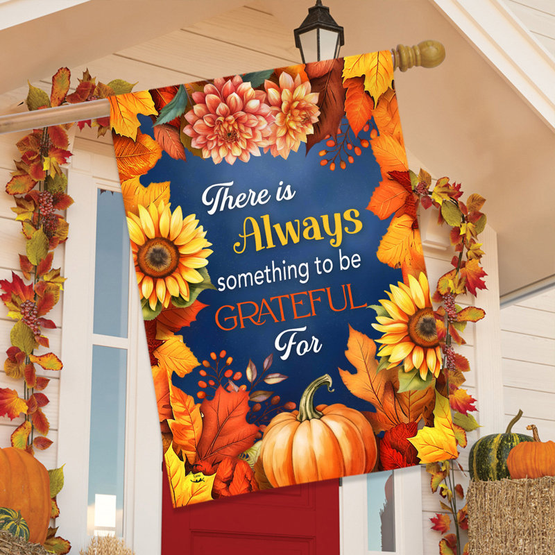 Drapeau de la maison «Always Be Grateful», Automne bleu/orange