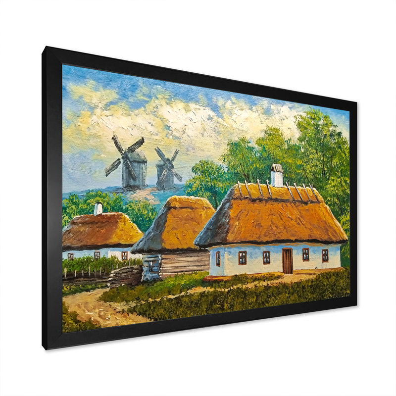 Vieux village rustique, paysage, art mural traditionnel, H 8 po x l 12 po x P 1 po, Cadre photo noir