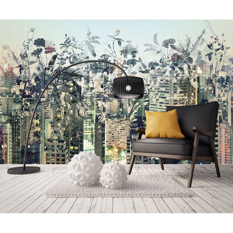 Murale abstraite paysage urbain pastel floral pastel abstrait, L 106 po x l 187 po
