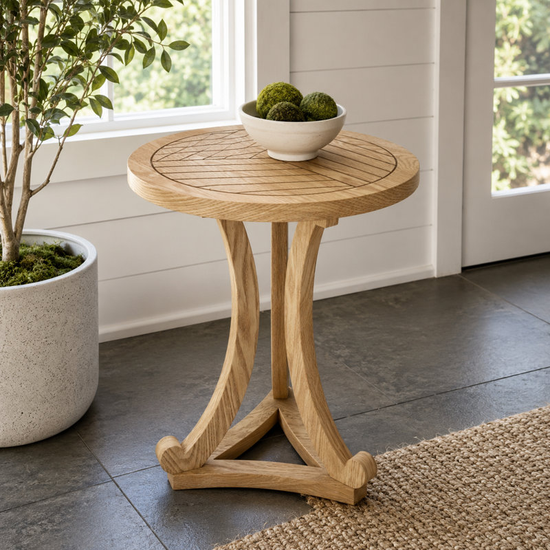 Table d'appoint ronde en bois manufacturé naturel avec base trépied courbée