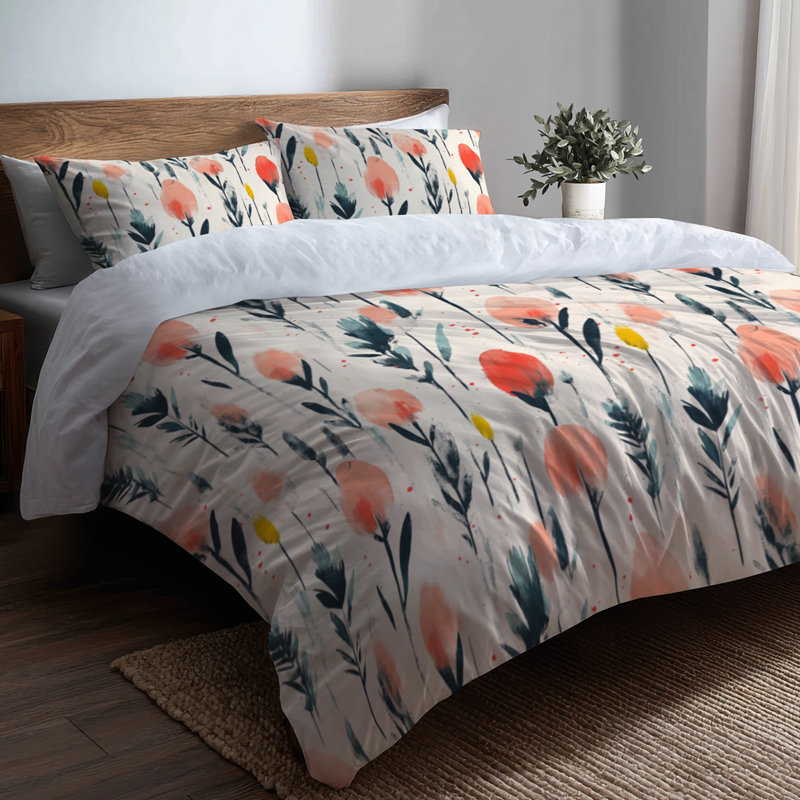 Ensemble de literie 3 pièces Boho - Ensemble de housse de couette et coussin décoratif Red Meadow Ikat