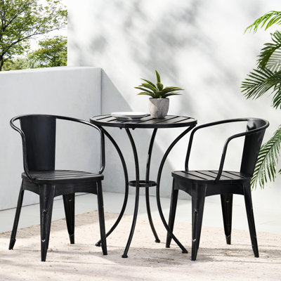 Ensemble de 3 chaises de bistro d'extérieur, noir et argent, en fer thermolaqué, robuste et durable.